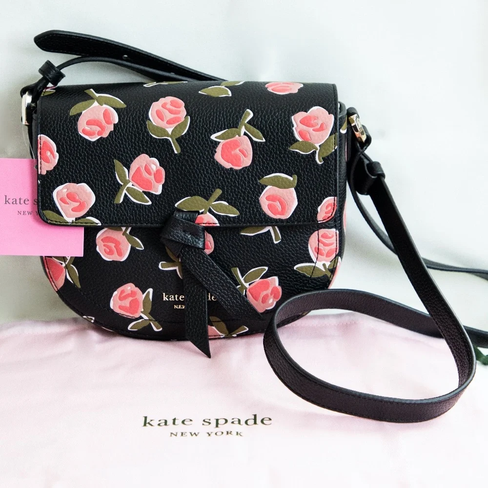 Kate Spade Ditsy Rose Medium Saddle Bag with Knot - Picture 1 of 7